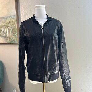 Black Faux Leather Bomber Ci Sono Jacket Streetwear Moto - Size‎ XL